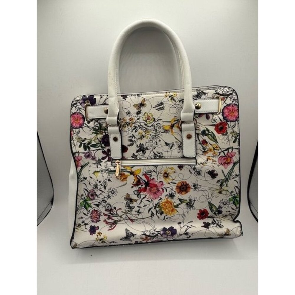 DASEIN White Floral Double Handle Satchel Shoulder Bag Purse & Wristlet Wallet - Picture 4 of 12